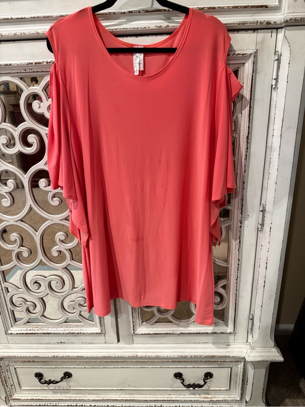 Women's Coral Cold-Shoulder Top